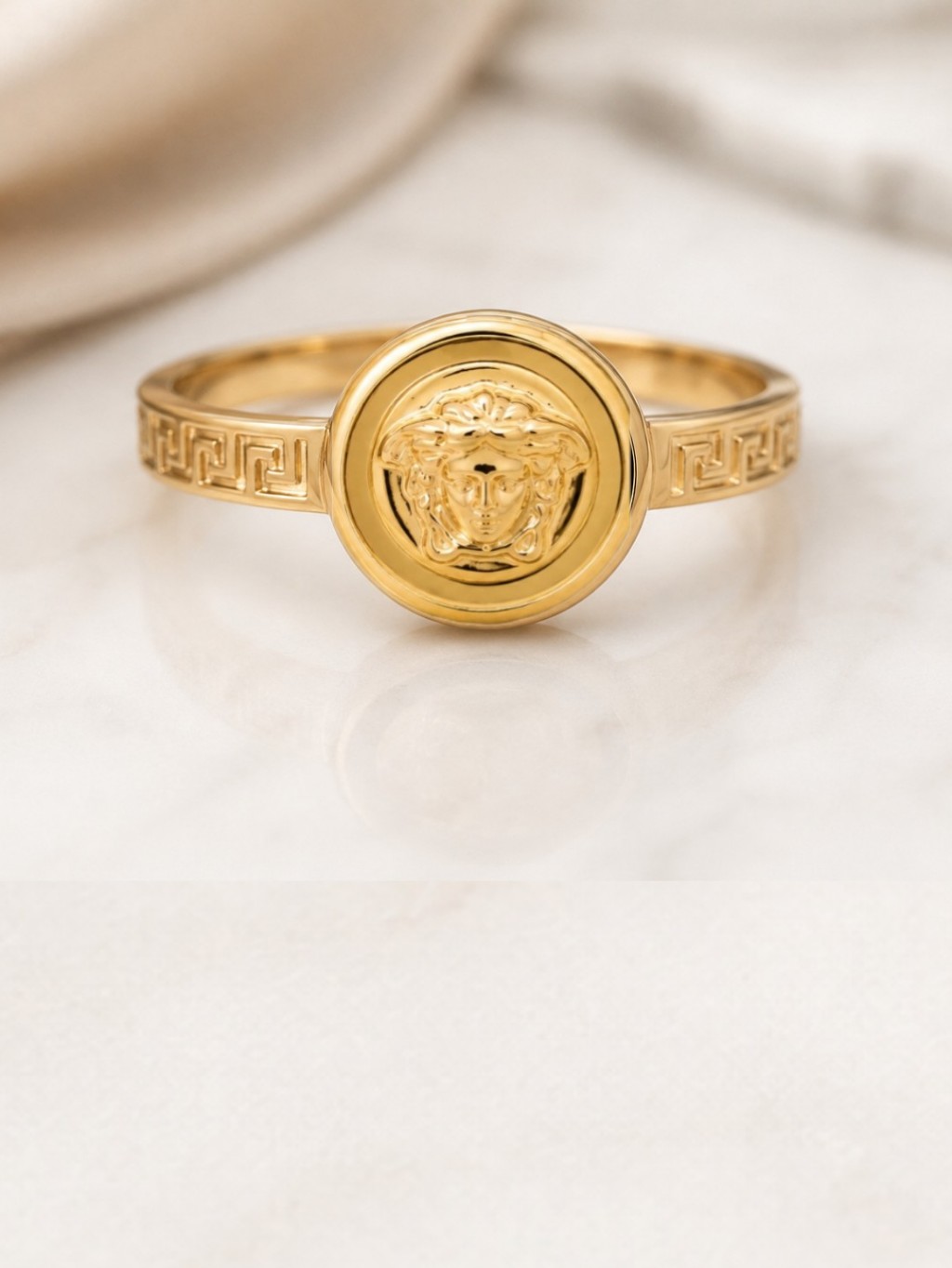 Versace Gold Medusa Motif Signet Ring With Pouch